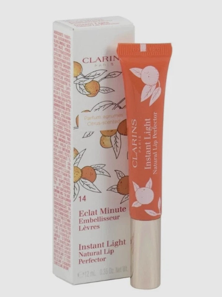 CLARINS Instant Light Natural Lip Perfector – Shade #14 Juicy Mandarin, 12 ml