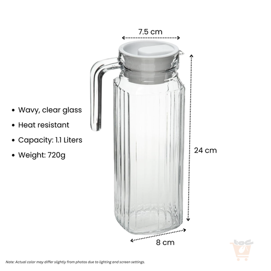 TALIONA Waves Pattern Glass Jug, 1.1 Liter Capacity