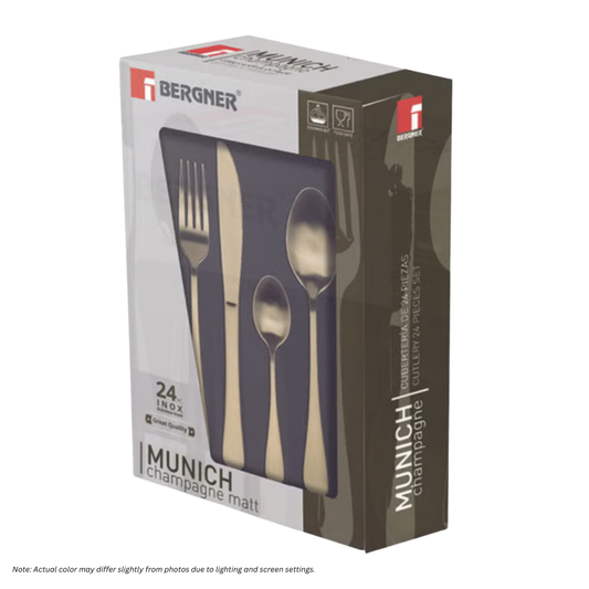 BERGNER 24-Piece Munich Champagne Matte Finished Inox Stainless Steel Cutlery Set BG5139CH