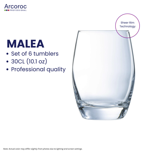 ARCOROC Malea Professional Quality Glass Tumblers - Set of 6 (30cl (10.1 oz)