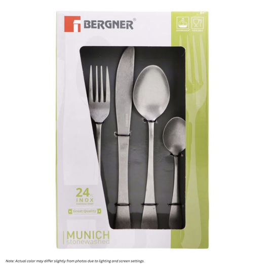 BERGNER 24-Piece Munich Stonewashed Finish Inox Stainless Steel Cutlery Set