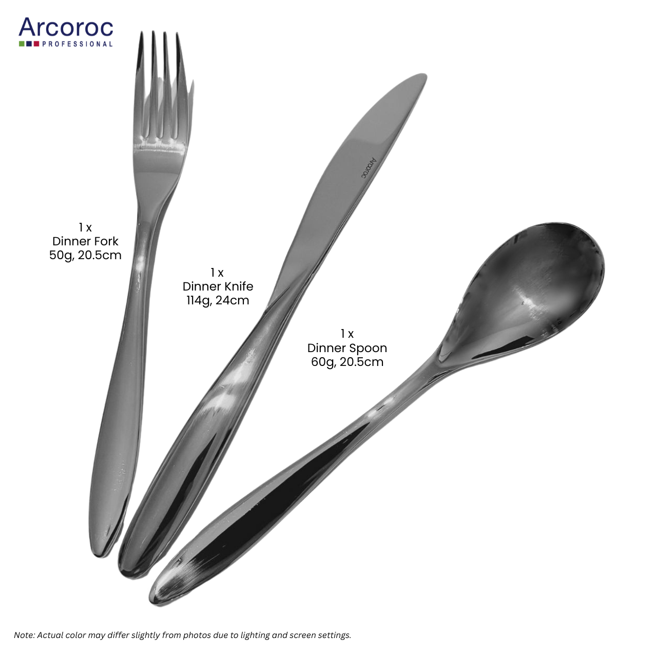 ARCOROC Utah Individual 3-Piece Essential Cutlery Set, 18/10 Stainless Steel (Silver) - Restaurant & Hotel Grade (1 Set of 3)