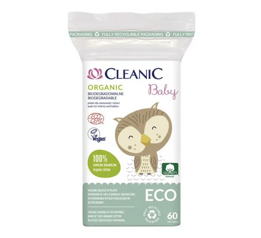 CLEANIC Baby ECO Organic Baby Cotton Pads 60pcs ~ Biodegradable, Vegan