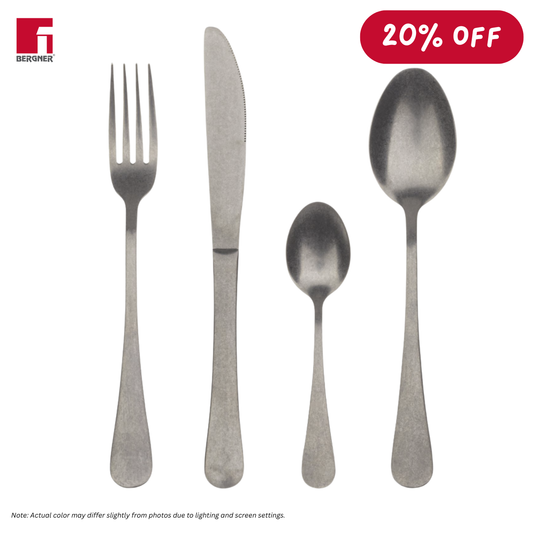 BERGNER 24-Piece Munich Stonewashed Finish Inox Stainless Steel Cutlery Set