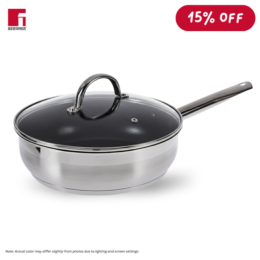 BERGNER Gourmet Frypan with Glass Lid, 26cm, Stainless Steel