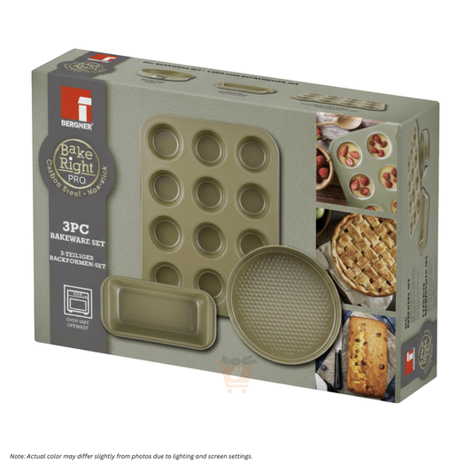 BERGNER Bakeright Pro 3-pc Bakeware Set (Greenish-gold) - Carbon Steel, Non-stick