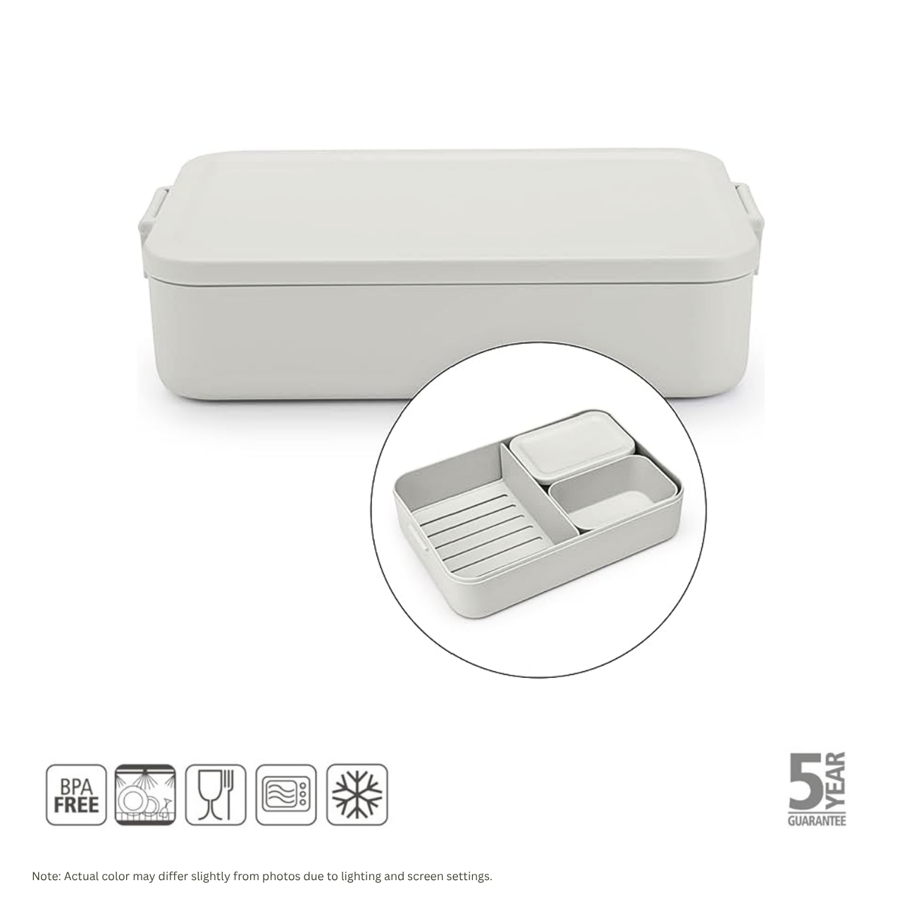 BRABANTIA Make & Take Bento Lunch Box, Large (Light Grey) - 1 set