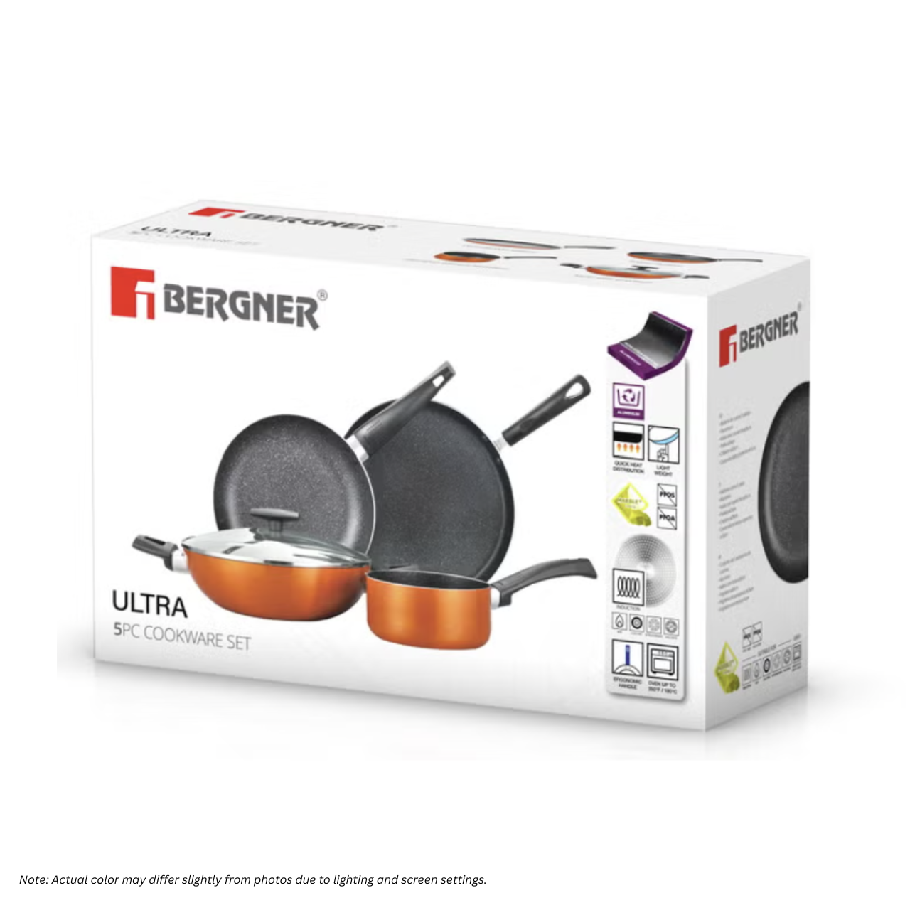 BERGNER Ultra 5-pc Non-Stick Cookware Set (Metallic Orange)