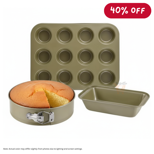 BERGNER Bakeright Pro 3-pc Bakeware Set (Greenish-gold) - Carbon Steel, Non-stick