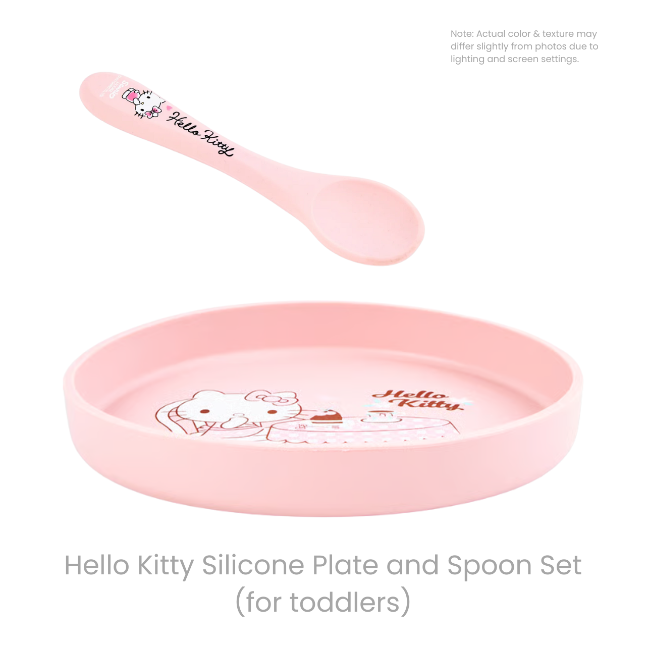 (Sanrio) HELLO KITTY Silicone Plate and Spoon Set, Pink (1 set)