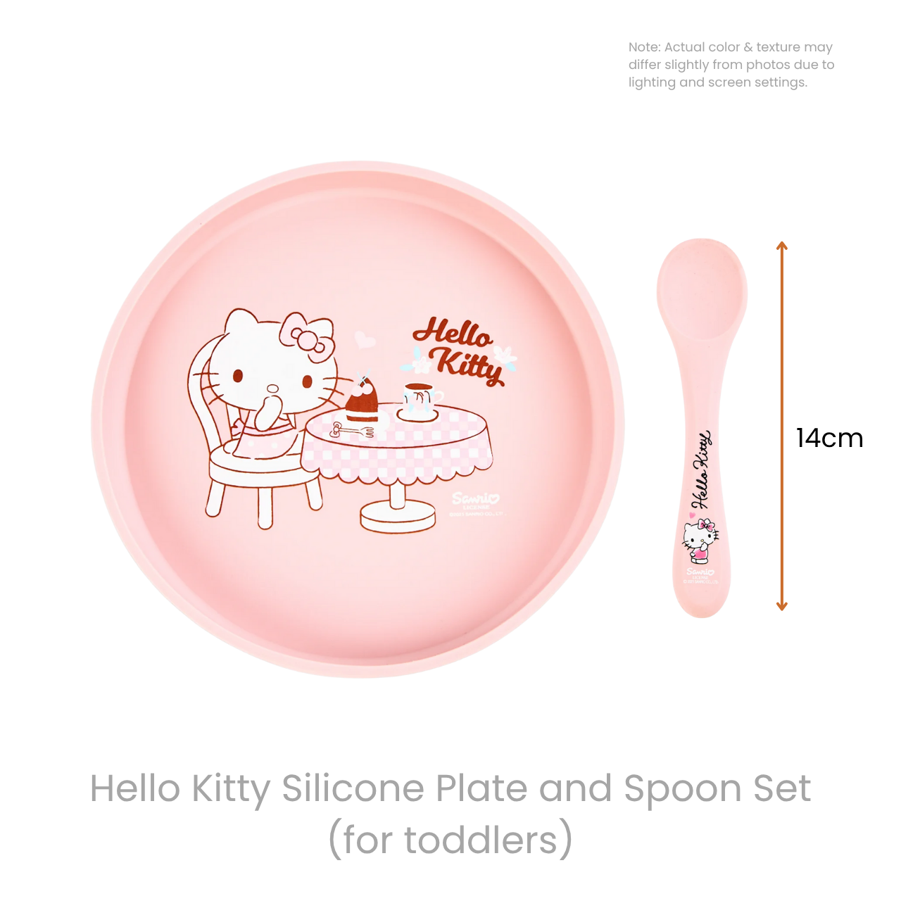 (Sanrio) HELLO KITTY Silicone Plate and Spoon Set, Pink (1 set)