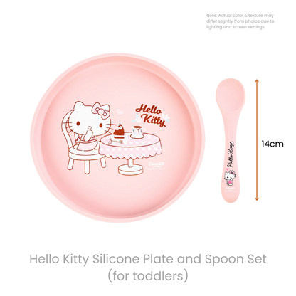 (Sanrio) HELLO KITTY Silicone Plate and Spoon Set, Pink (1 set)