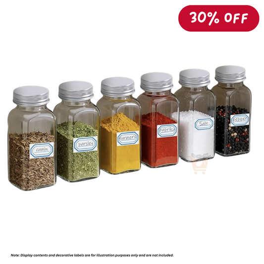 HOMESMITHS Airtight Glass Storage Bottles Set of 6 - Silver lid