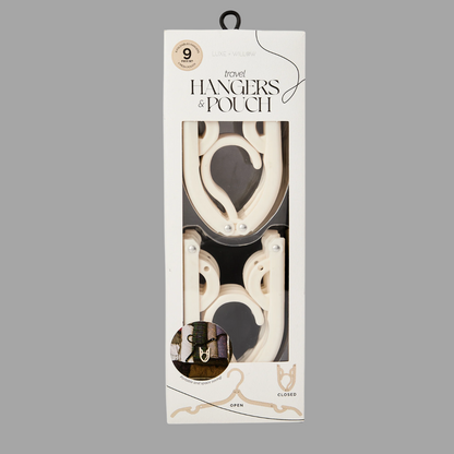 LUXE + WILLOW Folding Travel Hangers and Carrying Pouch (9-piece set) - White